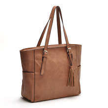 Brief Style Fashion Leather Tassels Women Bag Casual Brand Shoulder Bag Women Tote Bag Brown Color