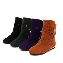 Big size 34-43 hot sale 2014 new fashion style women casual zip solid buckle flock black color snow boots MT-5