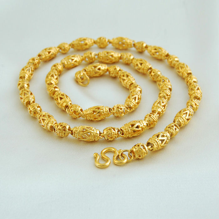 2014 New 24k Gold Necklaces Pierced Beads Chain Fashion Men s Jewlery Free Shipping High Quality