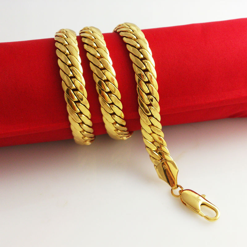 2014 New 24k Gold Necklaces Flat Snake Chain Fashion Men s Jewlery Free Shipping High Quality