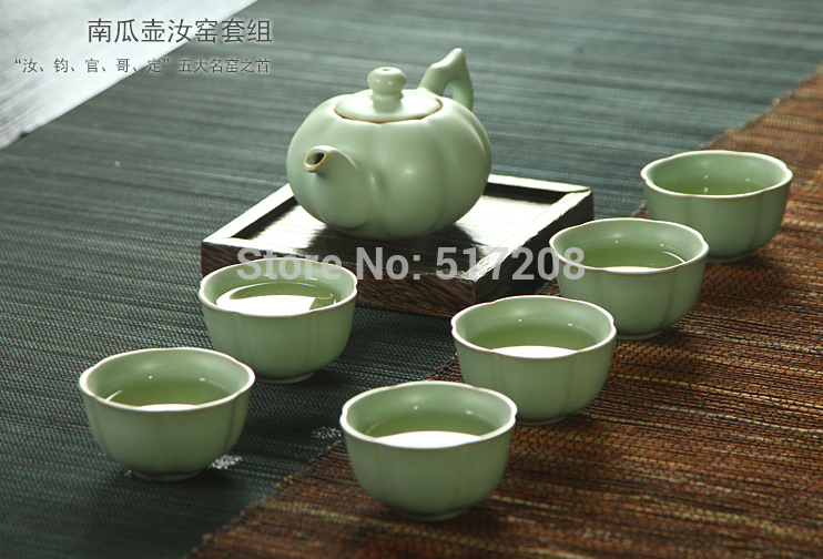 7pcs lot Porcelain tea set pumpkin tea pot cup beautiful tea set made in China ceramic