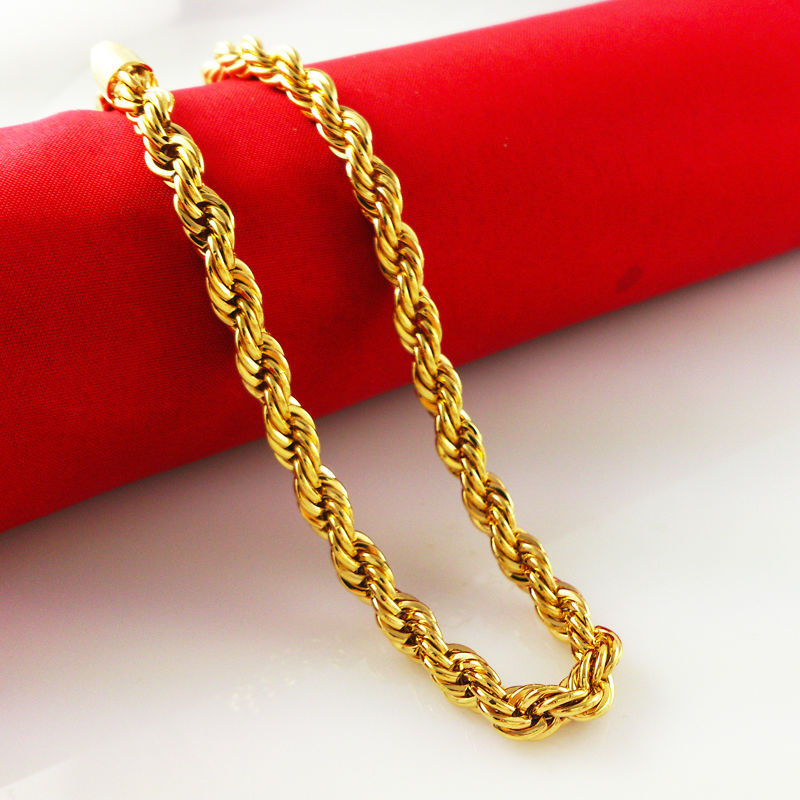 2014 New 24k Gold Necklaces Shiny Twisted Chain 60 CM Fashion Men s Jewlery Free Shipping
