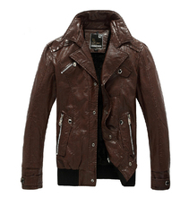 Free shipping 2014 men leather jacket High quality Fashion Slim turndown collar zipper plus-size men leather coat