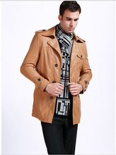 Free shipping 2014 spring, autumn and winter men leather jacket turndown collar leisure men leather coat wholesale