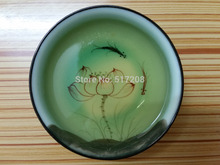 2pcs/lot boutique porcelain tea cup handpainted lotus fish design good quality big cup 80ml fine china artful decoration gift