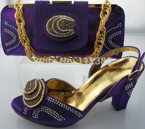 Free shipping New arrival african shoes and matching bag set with rhineston italian ladies high heels
