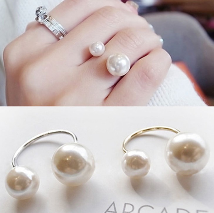 New Arrival Fashion Jewelry Adjustable double simulated pearl ring For women BC7217