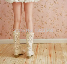 Free shipping 2014 Fashion Women Cutout Knitted Summer Cool Straight Female Bow Stiletto Boots Top Quality