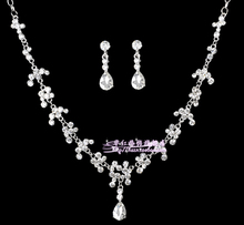 Free shipping the bride crystals jewelry frontal decorated crown necklace earrings three piece marriage jewelry