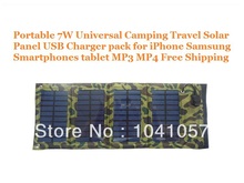 Portable 7W Universal Camping Travel Solar Panel USB Charger pack for iPhone Samsung Smartphones tablet MP3 MP4 Free Shipping