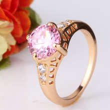 New Fashion Romantic 18k Gold Filled Rings Pink Crystals CZ Finger Ring Love Gift For Women Girl Wholesale Free Shipping R121