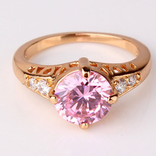 New Fashion Romantic 18k Gold Filled Rings Pink Crystals CZ Finger Ring Love Gift For Women