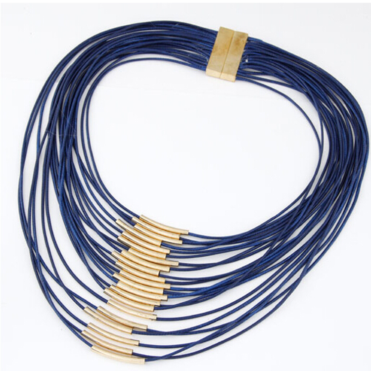Women Fashion Jewelry Leather Rope Statement Necklace Multi Layer Tassel Punk Colorful Collar Necklace Gold Plated