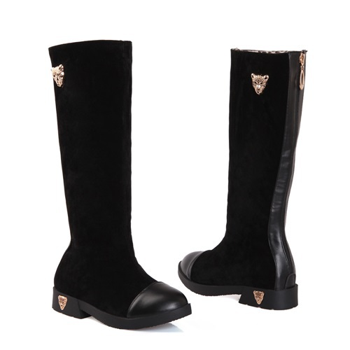 High quality brand design women flat boots knee high fashion dress autumn winter motorcycle boots black