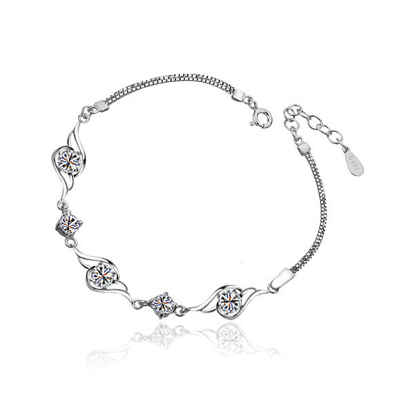 Real 925 Sterling Silver Charming AAA Grade Austrian Crystal CZ Angel Wings Chain Link Bracelets For