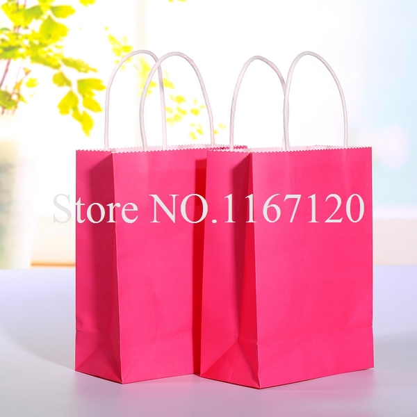 kraft  Gift Hot Party pink handle paper paper bag Paper Bags.jpg with bags Wedding kraft pink