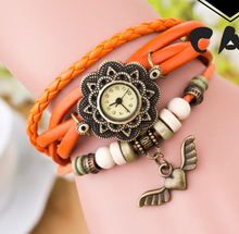 New Hot Sale Original High Quality Women Genuine Leather Vintage Watches Bracelet Wristwatches Wings peach heart