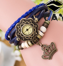 New Hot Sale Original High Quality Women Genuine Leather Vintage Watches Bracelet Wristwatches Alloy Crown Pendant