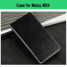 New Meizu MX4 Case, Mofi Flip Leather Cover for Meizu MX4 MTK6595 Octa Core Cell Phone with Screen Film Black Color