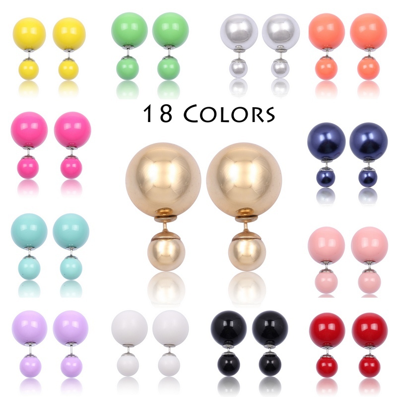 Hot Selling Wholesale Fashion Paragraph 2014 Double Side Cute Color Shining Big Pearl 16mm Stud Earrings