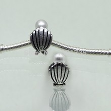 30pcs10*16mmAntique silver shell with white pearl charm beads fit bracelets&necklace jewelry findings DIY Free shipping! HJ00303