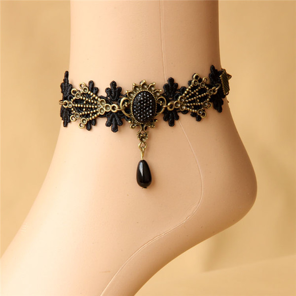 Tornozeleira Femininas Handmade Memory Black Lace Ankle Bracelet Vintage Women s Anklets Sexy Foot Jewelry