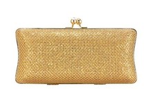 Free shipping Fashion Design Diamond Womens Metal Mesh Cluth Evening Bags Gold Ring Clutch for wedding