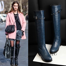 High quality women brand design flat motorcycle boots female sexy black rivets over the knee boots ladies autumn winter shoes