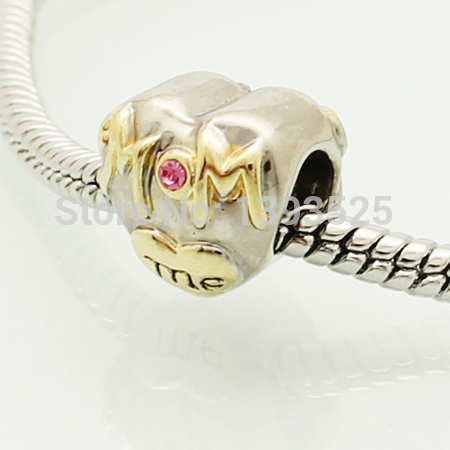 2014 genuine gold plated silver color beads fit Pandora bracelets mom charm bracelets and jewelry accessories