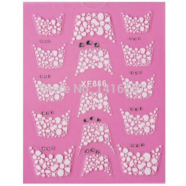 Min order is 10 mix order Nail Art 3D Stickers Decal French Tips Manicure White Lace