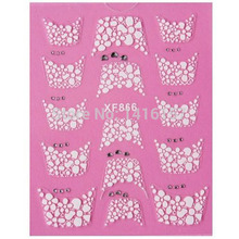 Nail Art 3D Stickers Decal French Tips Manicure White Lace Flowers Crystals Beauty Design Free shipping