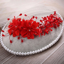 New Arrival Red Flower Pearl Marriage Hair Accessories Bridal Pearl Flower Hair Accessories Formal Dress Accessories