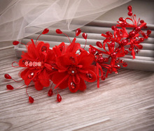 New Arrival Red Flower Pearl Marriage Hair Accessories Bridal Pearl Flower Hair Accessories Formal Dress Accessories