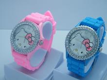 2014 new Silicone  Hello Kitty Fashionistas cat   with diamonds Watch For children carton watch best gift for kids HK4