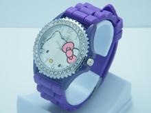2014 new Silicone Hello Kitty Fashionistas cat with diamonds Watch For children carton watch best gift