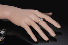 ROM 2014 New fashion Topaz zirconia diamond rings Clear Blue Ruby Emerald 18K White Gold Plating