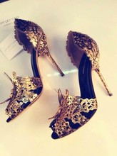 sexy 2014 summer fashion women luxury brand designed high heels Sandals genuine leather sandals goldden butterfly