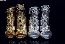 sexy 2014 summer fashion women luxury brand designed high heels Sandals genuine leather goldden silver diamond  party shoes red