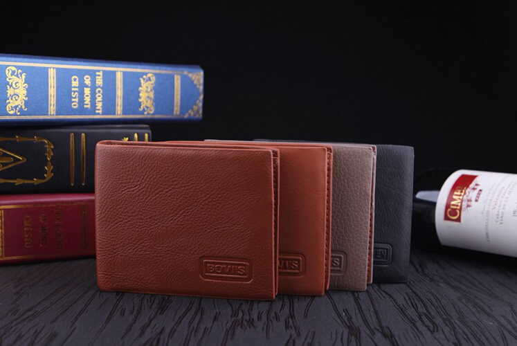 Men s Leather Litchi Lines Horizontal trifold Wallets Card package 4 colors