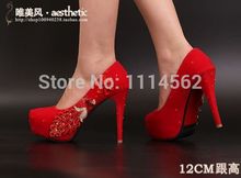 Red Wedding Shoes For Women 2015 High Heels Bridal Shoes Evening Prom Party Dresses 12cm Rhinestone