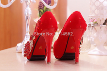 Red Wedding Shoes For Women 2015 High Heels Bridal Shoes Evening Prom Party Dresses 12cm Rhinestone