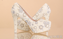 2014 Wedding Shoes Celebration Party Handmade White Bridal Shoes Gorgeous 12cm High Heel Shoes Imitation Pearl