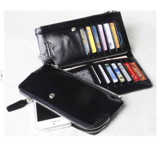Men s Smooth grain leather Horizontal Long wallets with a Zipper Removing bag for iphone6