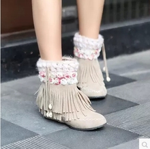 Winter Sweet Nubuck Leather Tassel Increased Round Head Boots Women Snow Boots Women Ankle Boots Botas Femininas