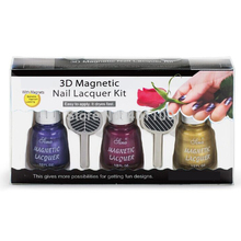 3D Magnetic Nail Lacquer Kit Set 3 Colors Magnetic Nail Polish with 2 Magnets