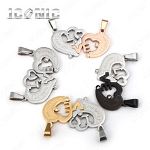 Fashion Couple Jewelry Puzzle Necklace 316L Stainless Steel Double Heart Love Pendant For Lovers 4 colors D95