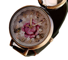European Style Fashion Watches Design Pink Vintage Roses Surface Dress Watch For Women Clock Best Gifts For Girls Sale  W10034