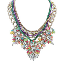 Statement Necklaces   2014 New Design Female Multicolor Resin Rhinestone Necklaces & Multi-layer Chain  Pendants luxury jewelry