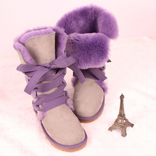 genuine leather women winter ankle snow boots female flat heels warm motorcycle boot shoes sys-199