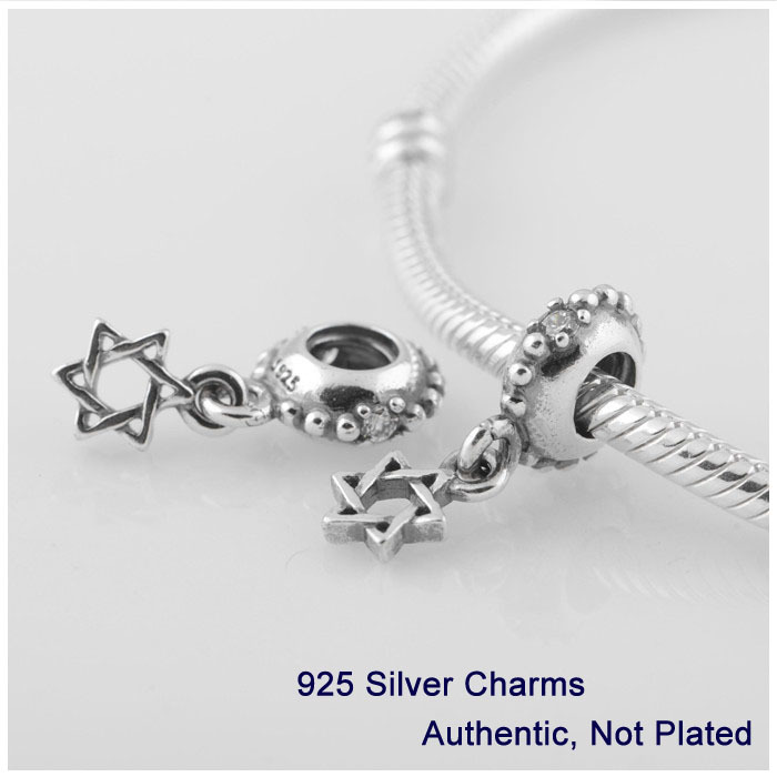 LW291 Authentic 925 Sterling Silver Star of David With Clear CZ Dangle Charm Bead Fits Pandora
